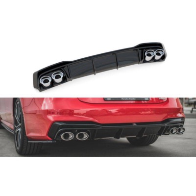 Rajout Du Pare-Chocs Arriere + Faux Pot D'échappement Audi A7 C8 S-Line Noir Brillant \ Chrome