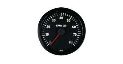 Compte-tours VDO 8000 Trs/Min Diamètre 100 Fond Noir 4 / 6 / 8 Cylindres Diesel / Essence
